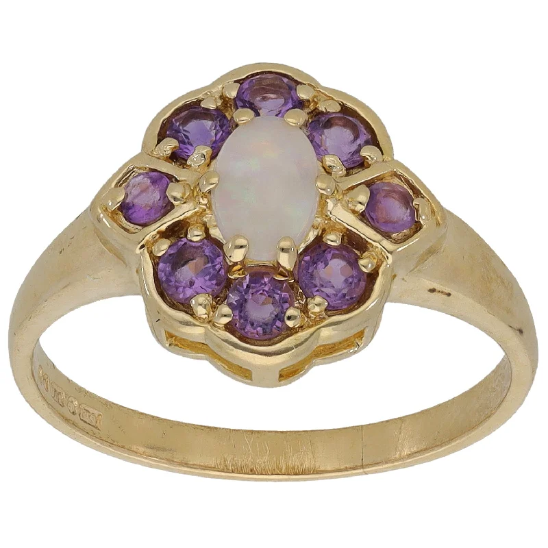 Thai tile rings-9ct Gold Opal & Amethyst Dress/Cocktail Ring Size P