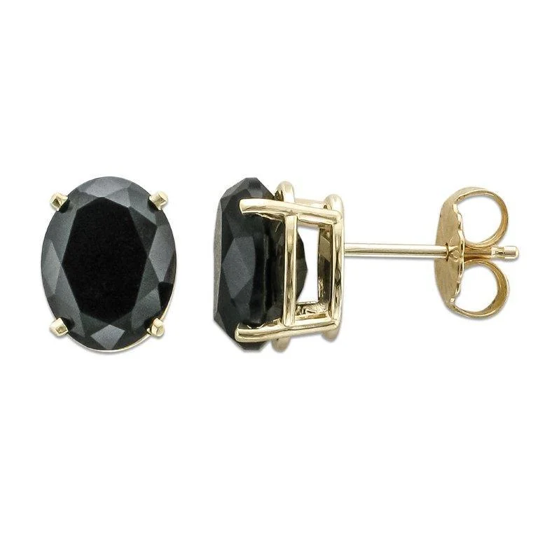 Gem strand earrings-14KT Yellow Gold Oval Black Onyx Earrings