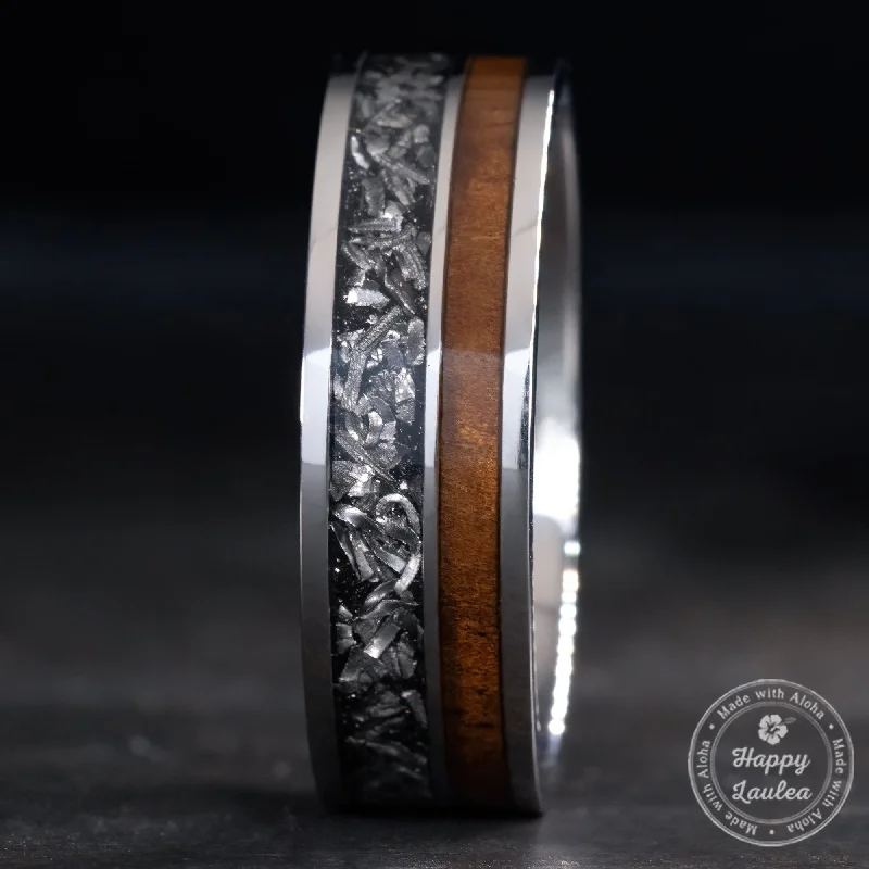 Slip knot rings-Titanium GR5 Ring 'Noho ʻana - Way of Life' [7mm width] Gibeon Meteorite & Hawaiian Koa Wood