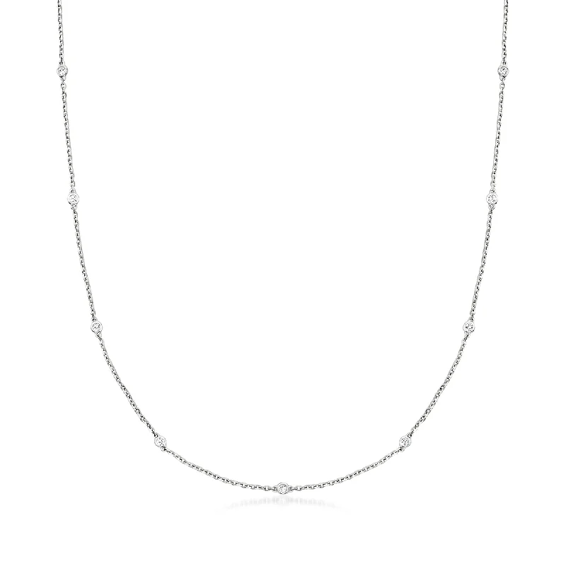 Wrap-style necklaces-Ross-Simons Bezel-Set Diamond Station Necklace in 14kt White Gold