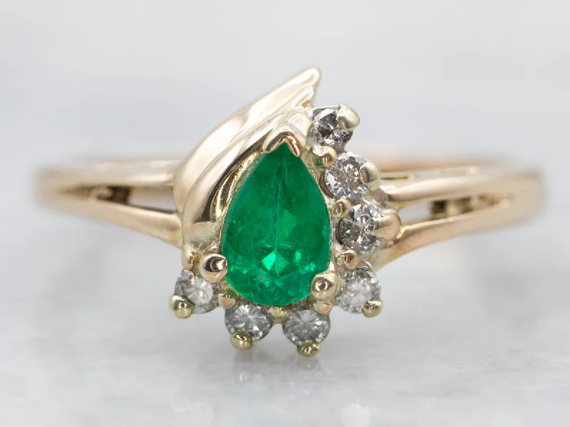 Soft enamel rings-Two Tone Pear Cut Emerald Ring with Diamond Accents