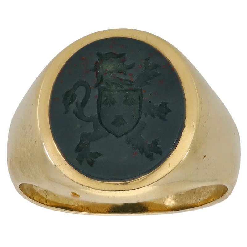 Soft enamel rings-18ct Gold Bloodstone Crest/Emblem Signet Ring Size P