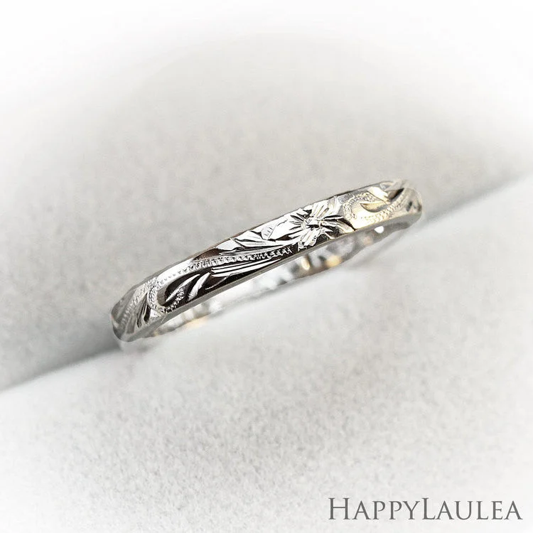 Sleek stone rings-Platinum Hawaiian Jewelry Ring  Hand Engraved 'Old English Design - 3mm, Dome Shape, Standard Fitment