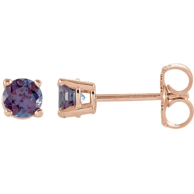 Curved art earrings-14KT GOLD 0.62 CTW ROUND LAB ALEXANDRITE STUD EARRINGS