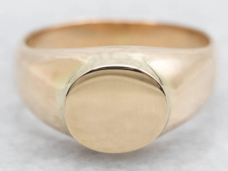 Coil knot rings-Yellow Gold Plain Signet Ring with East to West Oval Top