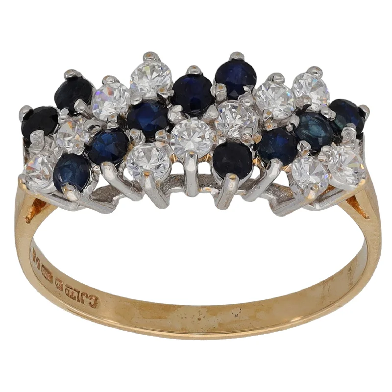 Thin wire rings-9ct Gold Sapphire & Cubic Zirconia Dress/Cocktail Ring Size P