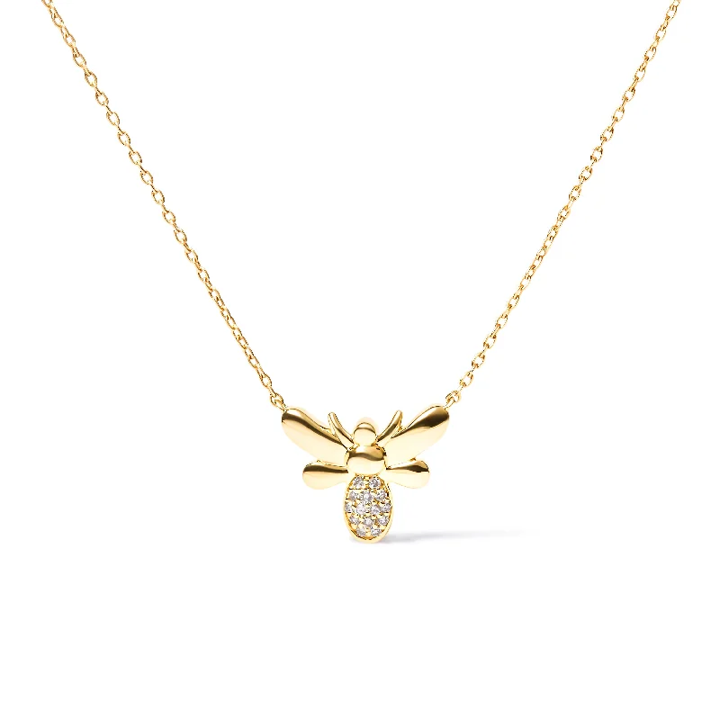 Round gem necklaces-10K Yellow Gold Diamond Accented Bumble Bee Pendant 18" Inch Necklace