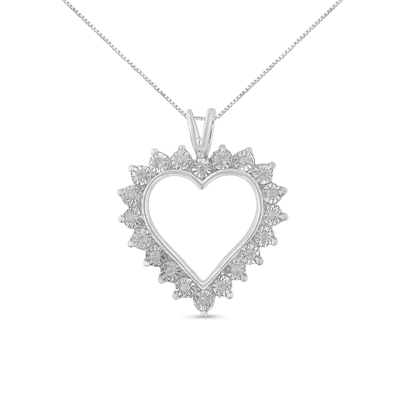 Thai style necklaces-.925 Sterling Silver 1/10 cttw 3-Prong Diamond Open Heart Pendant Necklace