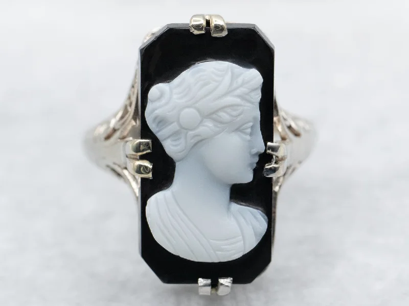 Fine clay rings-Art Deco Onyx Cameo Ring