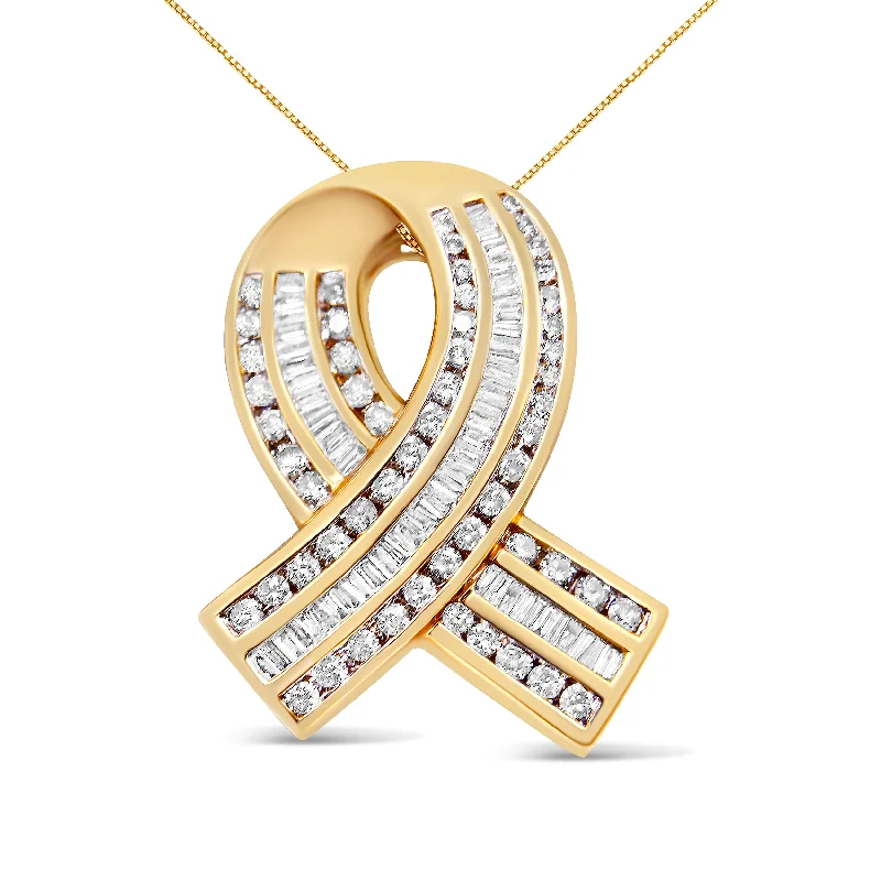 Pure shine necklaces-14K Yellow Gold 2 5/8 cttw Channel Set White Diamond Awareness Ribbon Pendant Necklace