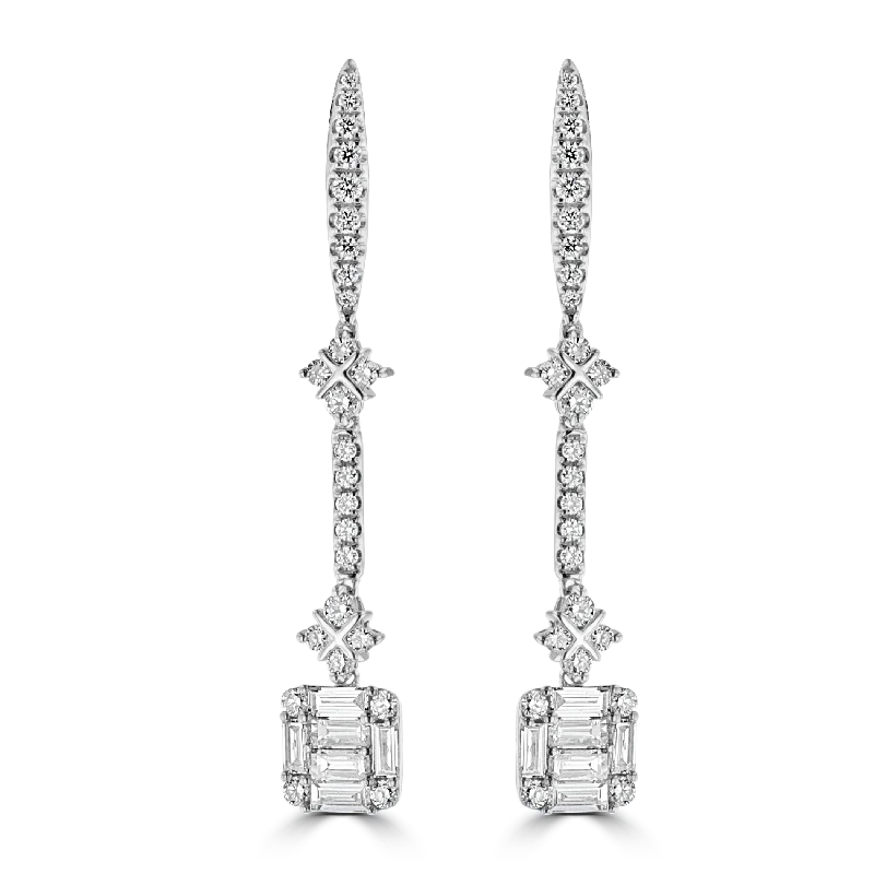 Solid statement earrings-14KT WHITE GOLD 0.62 CTW & 0.56 CTW DIAMOND DROP EARRINGS