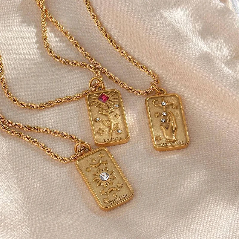 Lace choker necklaces-Gold Tarot Card Stainless Steel Tarnish Free Pendant Necklaces