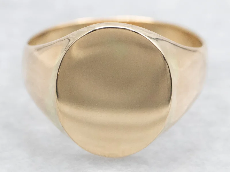 Solid cocktail rings-Yellow Gold Signet Ring with Oval Top