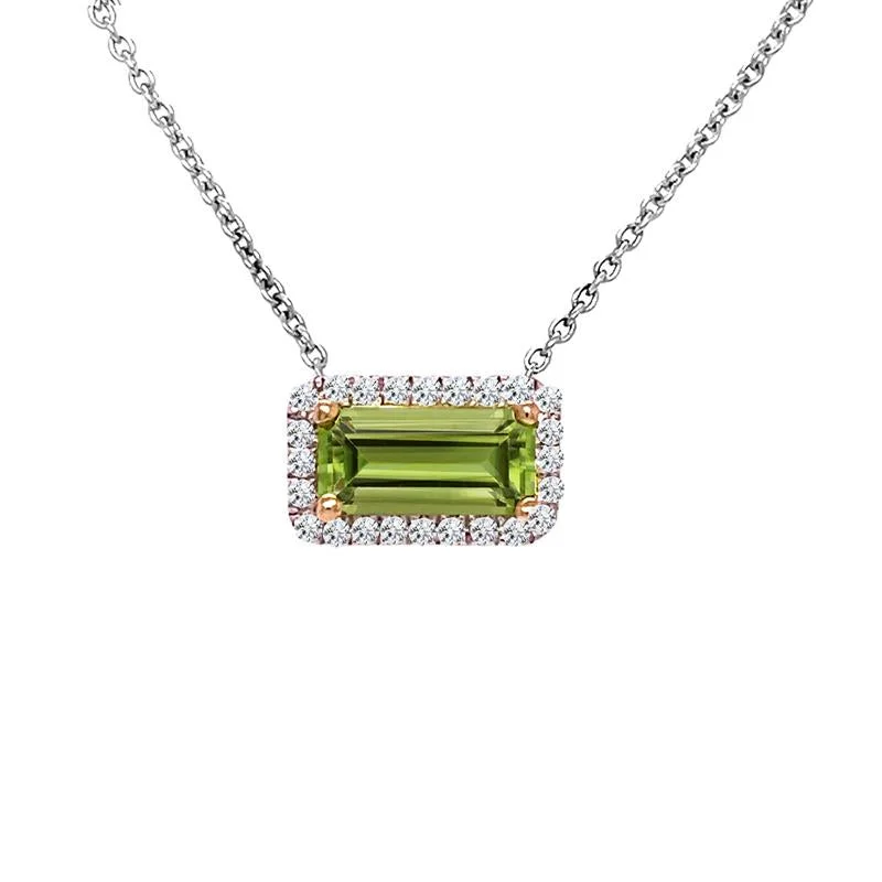 Ripple pattern necklaces-9K 2-Colour Gold Peridot & Diamond Necklace