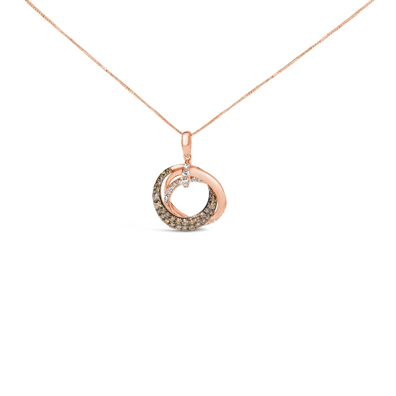 Akoya pearl necklaces-14K Rose Gold 3/4 Cttw Brown and White Diamond Interlocking Circle Hoop 18" Inch Pendant Necklace