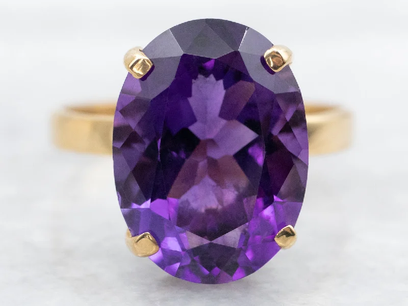 Sleek stone rings-Oval Cut Amethyst Solitaire Ring