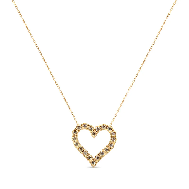 Galaxy charm necklaces-10K Yellow Gold Flashed .925 Sterling Silver 1/2 Cttw Champagne Diamond Miracle Plate Heart Pendant Necklace