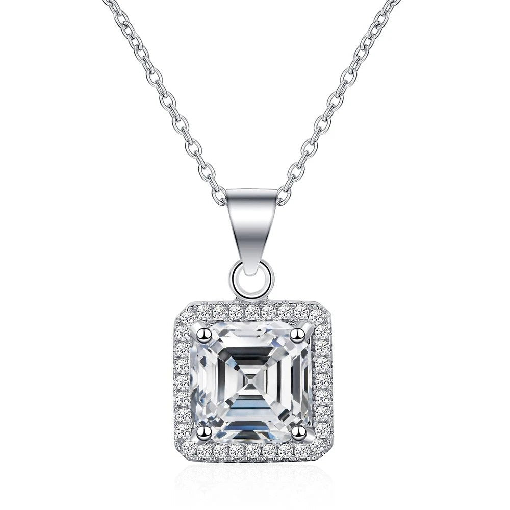 Flat disc necklaces-2.5 Ct Asscher Cut Diamond Halo Necklace