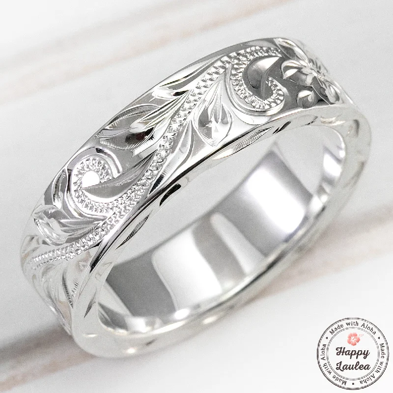 Slide band rings-925 Sterling Silver Hawaiian Jewelry Ring - Hand Engraved with Old English Design - 6x2mm, Flat Shape, Standard Fitment