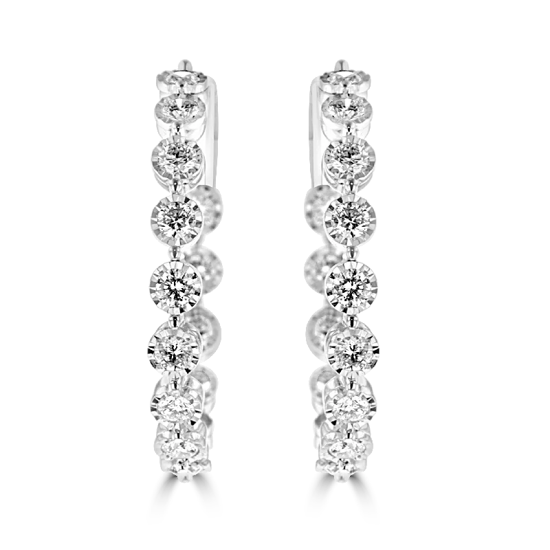 Soft texture earrings-14KT WHITE GOLD 2.02 CTW DIAMOND HOOP EARRINGS