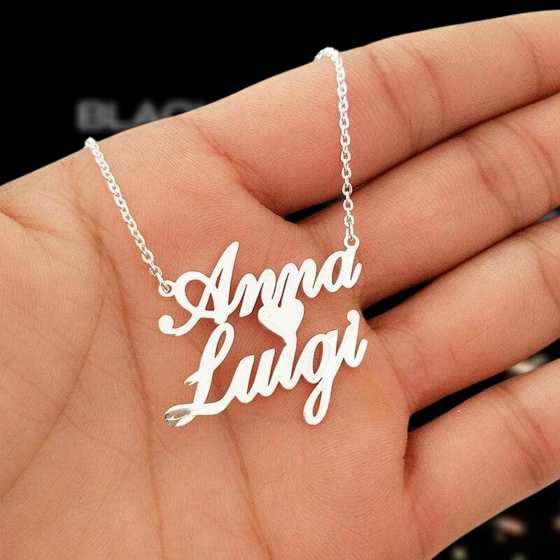 Hanging gem necklaces-Personalized Name & Heart Pendant Necklace