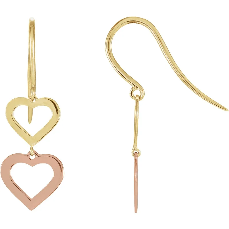 Fine drop earrings-14KT TWO-TONE HEART DESIGN EARRINGS