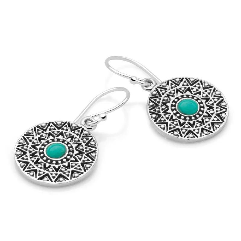 Thin wire earrings-Turquoise Mandala Earrings