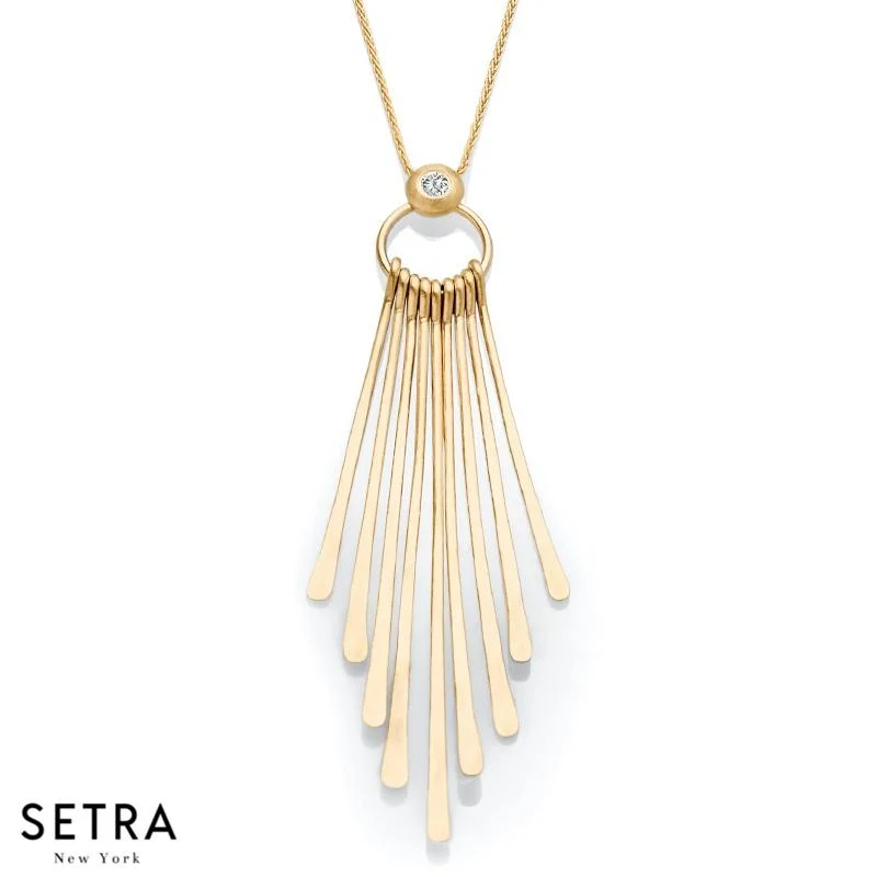 Fine thread necklaces-14K FINE YELLOW GOLD HANGING STICK DIAMONDS NECKLACE