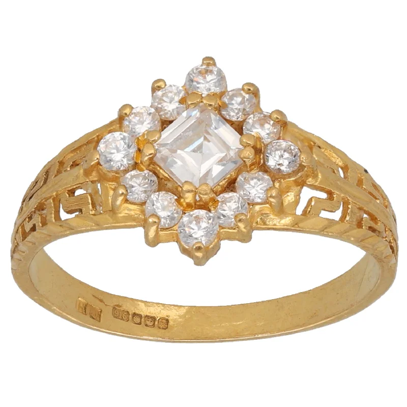 Shiny band rings-22ct Gold Cubic Zirconia Cluster Ring Size P