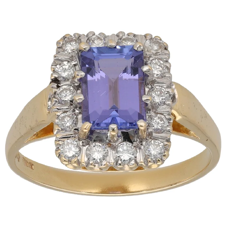 Solid stone rings-18ct Gold Tanzanite & 0.42ct Diamond Dress/Cocktail Ring Size Q