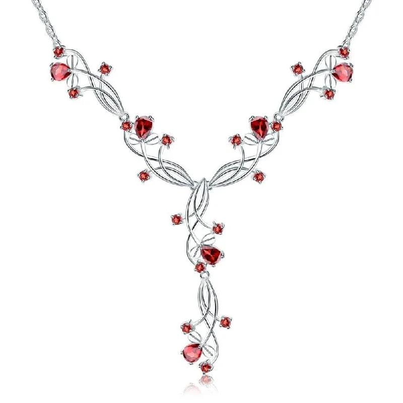 Lace choker necklaces-8.08ct Natural Red Garnet Bridal Necklace