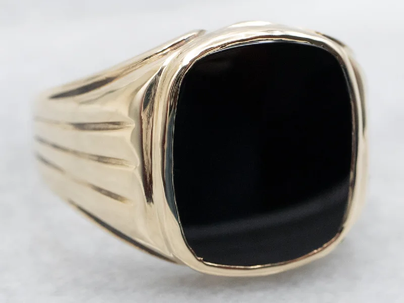 Fine wing rings-Vintage Men's Black Onyx Statement Ring