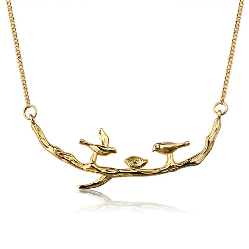 Bold chain necklaces-Cute Birds on Branches Necklace