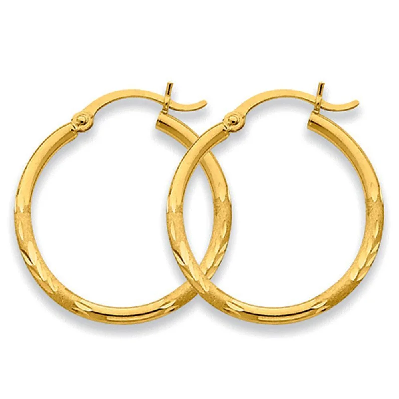 Soft clay earrings-14KT YELLOW GOLD SATIN HOOP EARRINGS