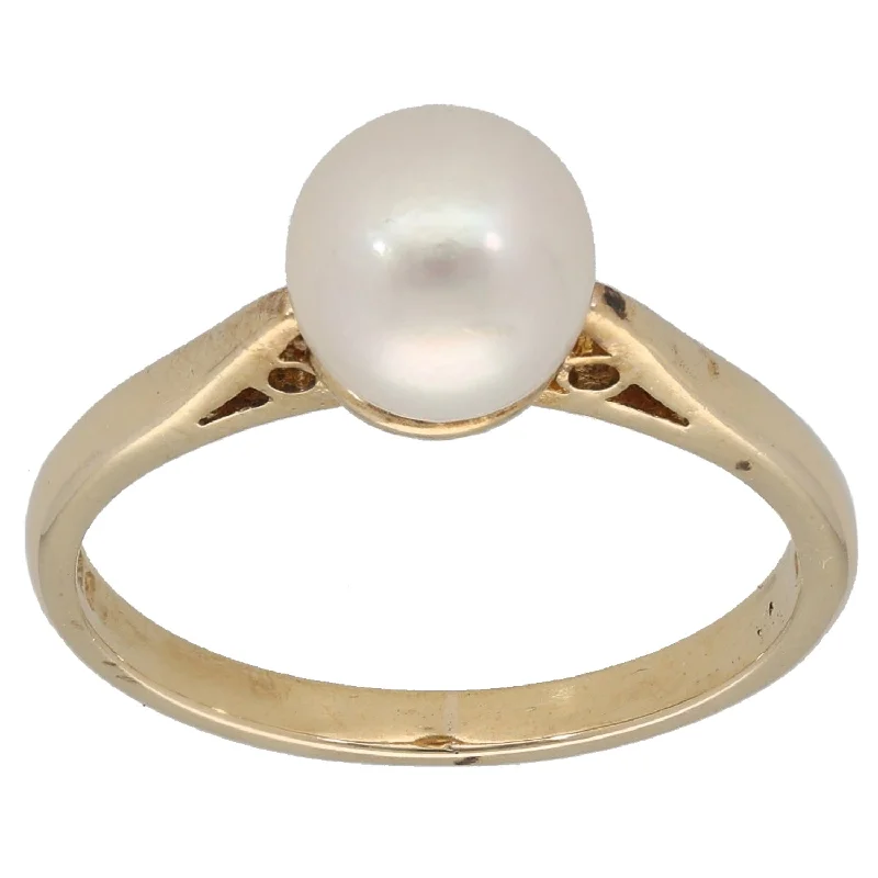 Owl feather rings-9ct Gold Cultured Pearl Single Stone Ring Size M