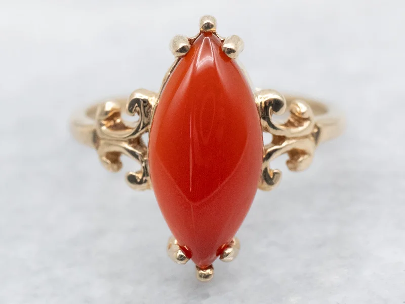 Stone-twisted rings-Vintage Marquise Cut Carnelian Solitaire Ring