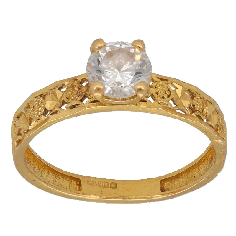 Hand-glossy rings-22ct Gold Cubic Zirconia Single Stone Ring Size O