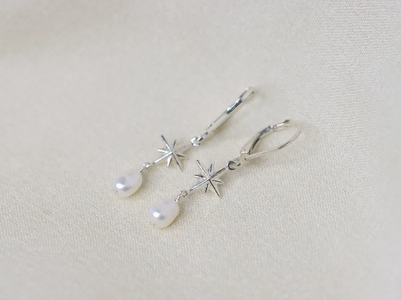 Thin wire earrings-Celestial Pearl Earrings