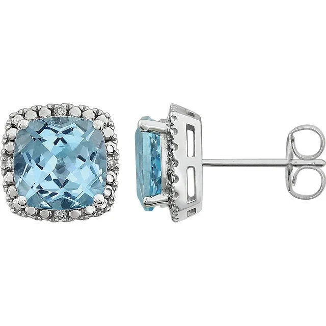 Thread fringe earrings-14KT WHITE GOLD SKY BLUE TOPAZ AND DIAMOND EARRINGS