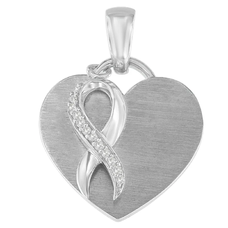 Sapphire drop necklaces-.925 Sterling Silver 1/10 cttw Diamond Heart Pendant Necklace