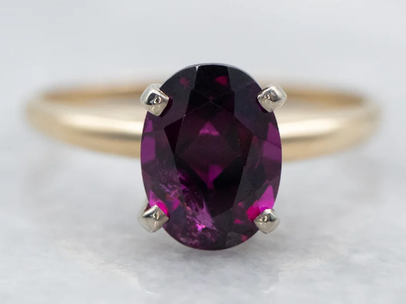 Fine wing rings-Two Tone Oval Cut Rhodolite Garnet Solitaire Ring