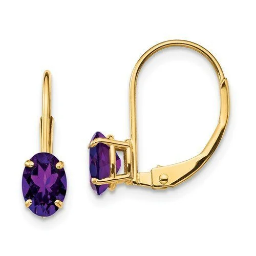 Regency style earrings-14KT GOLD 0.90 CTW OVAL AMETHYST LEVERBACK EARRINGS