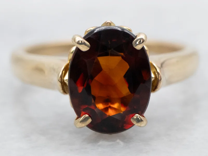 Shiny modern rings-Yellow Gold Oval Cut Citrine Solitaire Ring