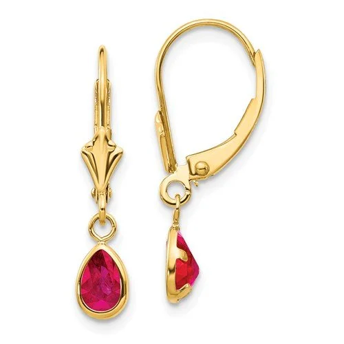 Solid ring earrings-14KT GOLD 1.08 CTW PEAR SHAPE RUBY DANGLE EARRINGS