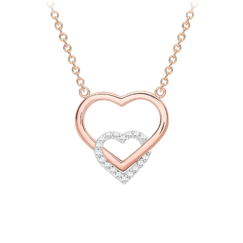 Thread fringe necklaces-9K Rose Gold CZ 2-Heart Adjustable Necklace