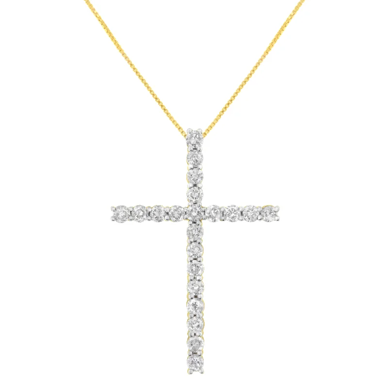 Modern art necklaces-10K Yellow Gold Plated .925 Sterling Silver 4.0 Cttw Round Cut Diamond Cross Pendant Necklace