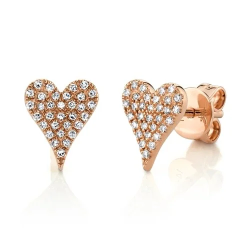 Soft enamel earrings-14KT ROSE GOLD 0.14 CTW DIAMOND PAVE HEART STUD EARRINGS