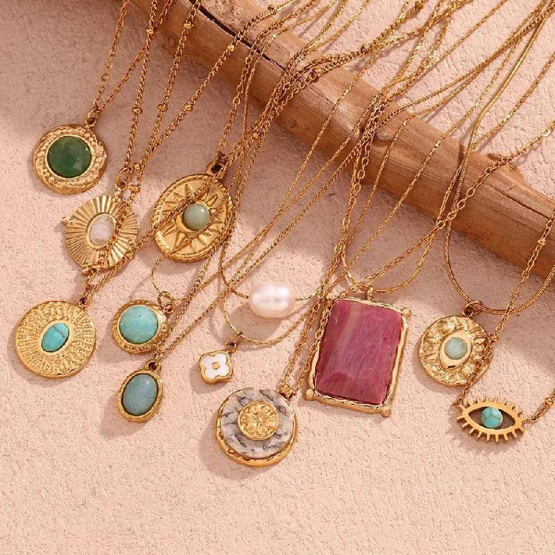 Flapper necklaces-18K Gold Plated Marble Tarnish Free Pendant Necklace Collection