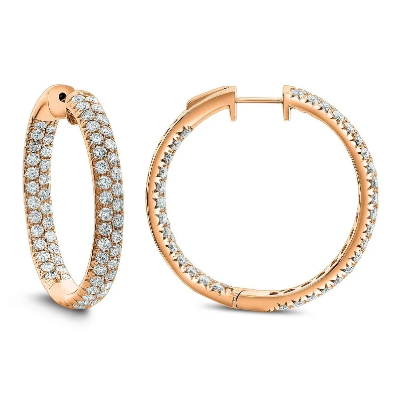 Sun themed earrings-18KT Gold 3.50 CTW Diamond Double Row Hoop Earrings