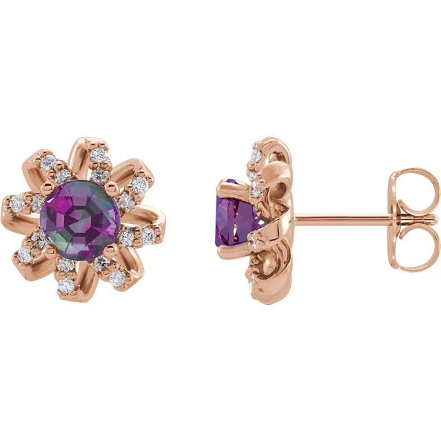 Sleek drop earrings-14KT GOLD 1.28 CTW LAB ALEXANDRITE & .12 CTW DIAMOND TWISTED HALO EARRINGS